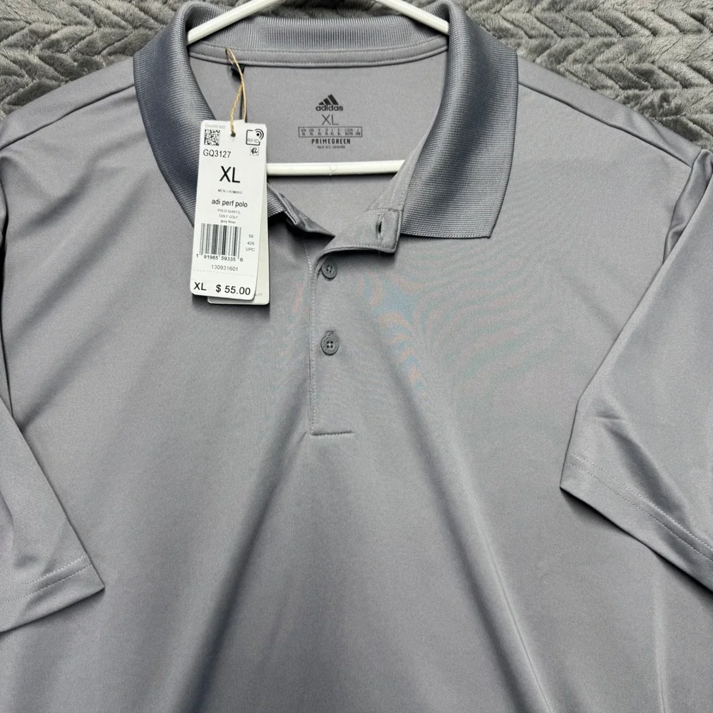 Adidas Mens Adi‎ Perf Golf Polo Shirt Grey Three Primegreen GQ3127 XL New (1613)